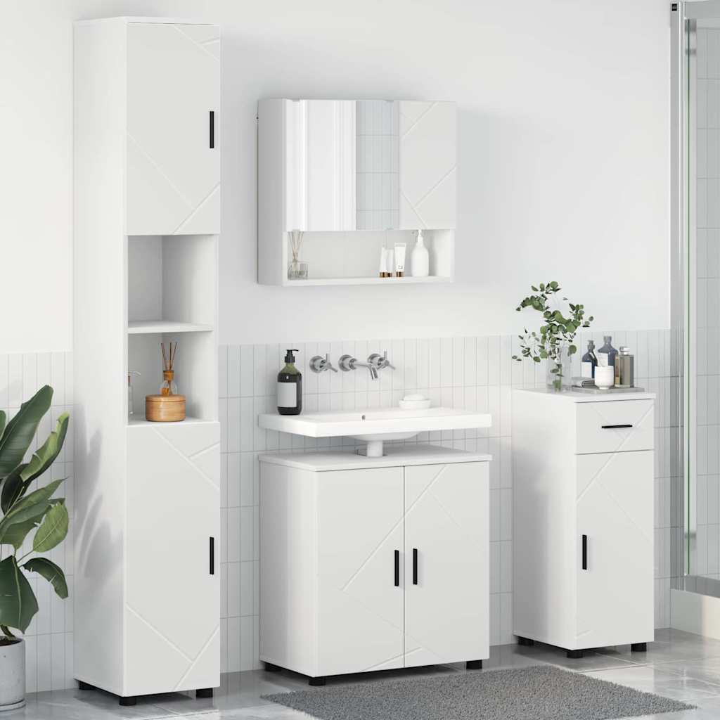 Set di mobili per il bagno con cassetto con porta 4 pcs Bianco | homemem39