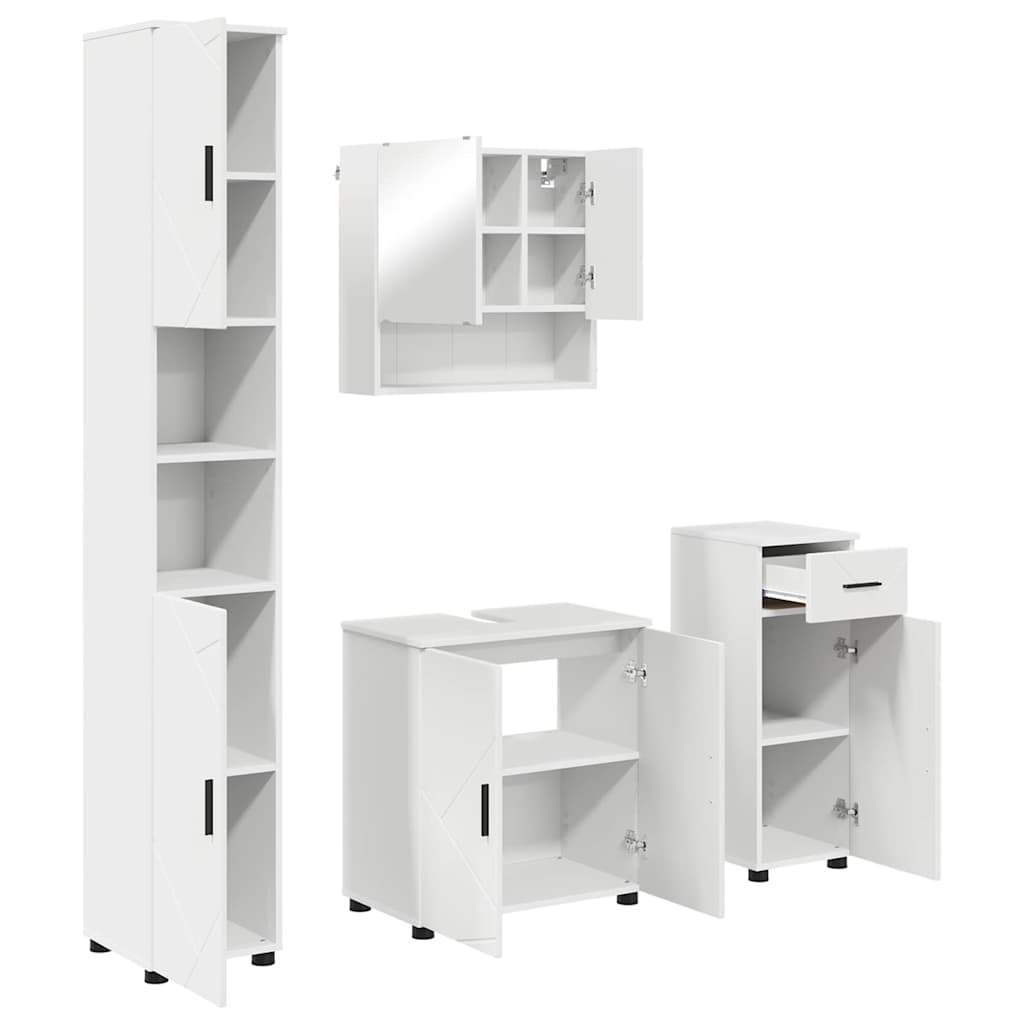 Set di mobili per il bagno con cassetto con porta 4 pcs Bianco | homemem39