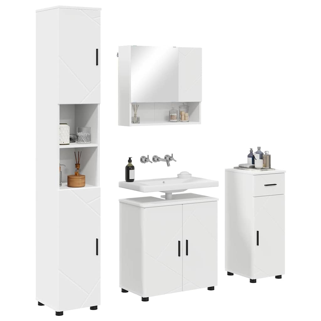 Set di mobili per il bagno con cassetto con porta 4 pcs Bianco | homemem39