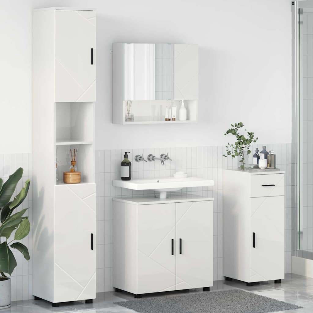 Set di mobili per il bagno 4 pz Bianco Lucido 61 x 35 x 64 cm | homemem39