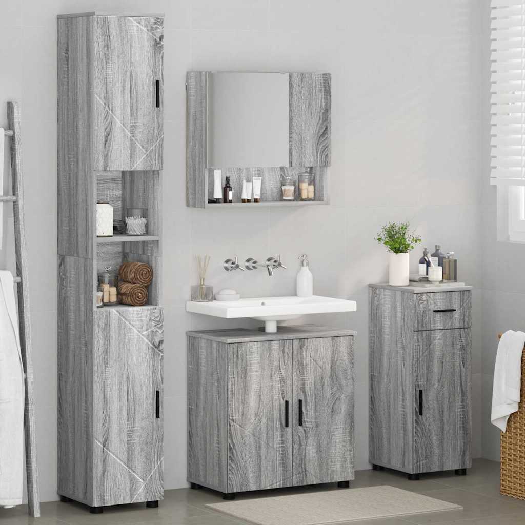Set di mobili per il bagno 4 pz Grigio Sonoma 61 x 35 x 64 cm | homemem39