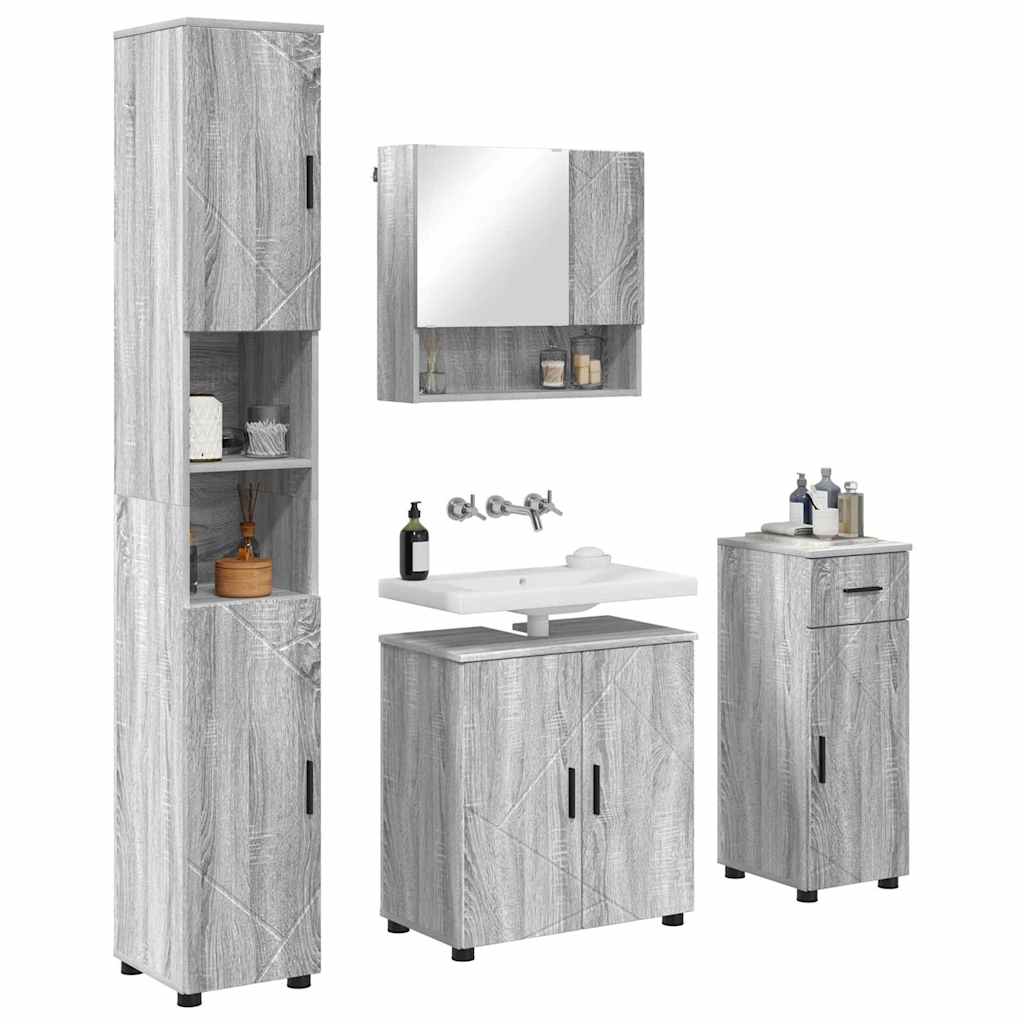Set di mobili per il bagno 4 pz Grigio Sonoma 61 x 35 x 64 cm | homemem39