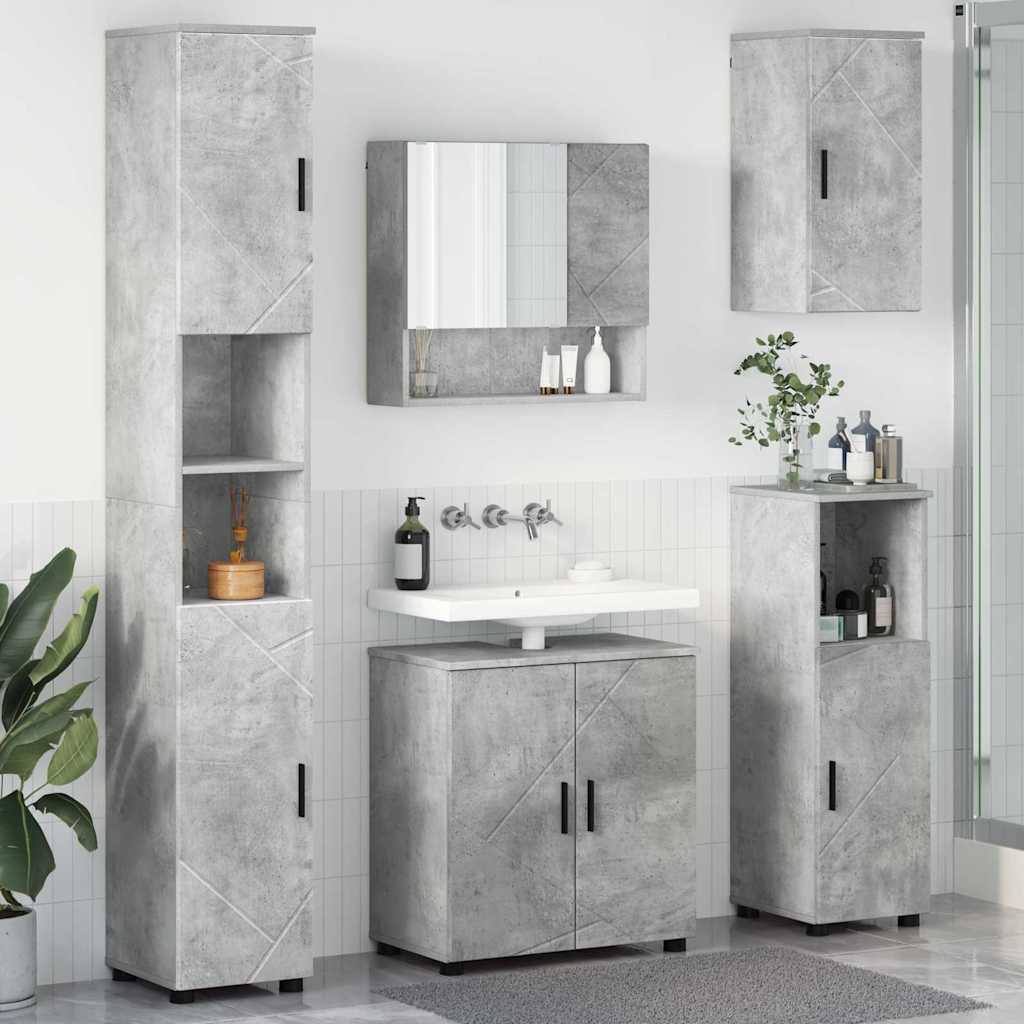 Set di mobili per il bagno con porta 5 pcs Grigio cemento | homemem39