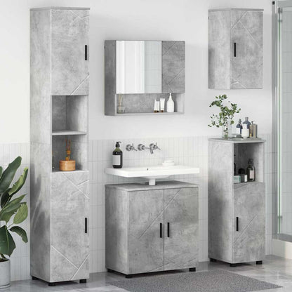 Set di mobili per il bagno con porta 5 pcs Grigio cemento | homemem39