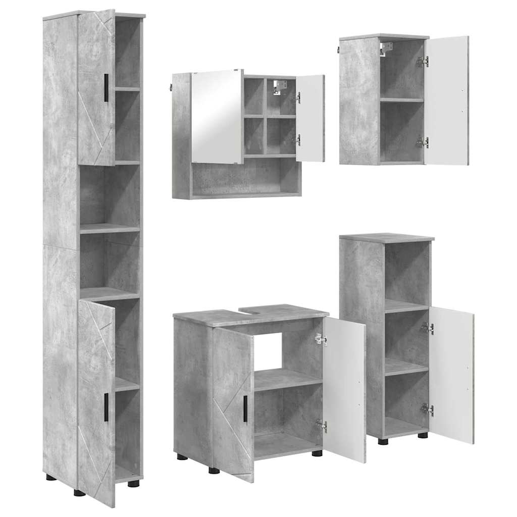 Set di mobili per il bagno con porta 5 pcs Grigio cemento | homemem39