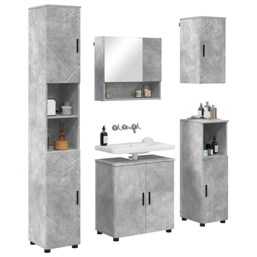 Set di mobili per il bagno con porta 5 pcs Grigio cemento | homemem39