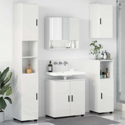 Set di mobili per il bagno con porta 5 pcs Bianco Lucido | homemem39