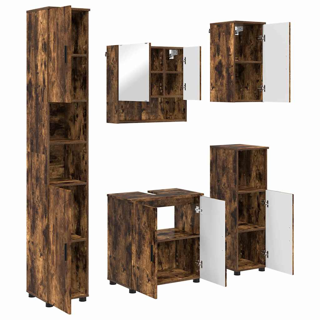 Set di mobili per il bagno 5 pz Rovere fumé 61 x 35 x 64 cm