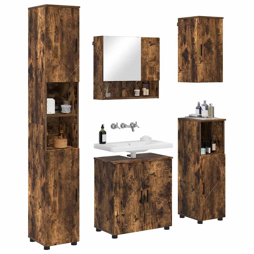 Set di mobili per il bagno 5 pz Rovere fumé 61 x 35 x 64 cm