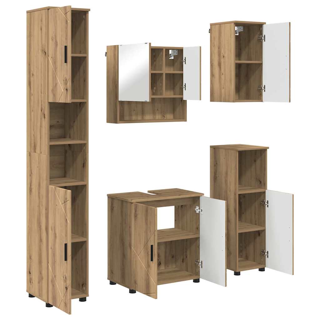 Set di mobili per il bagno 5 pz Rovere artigianale | homemem39