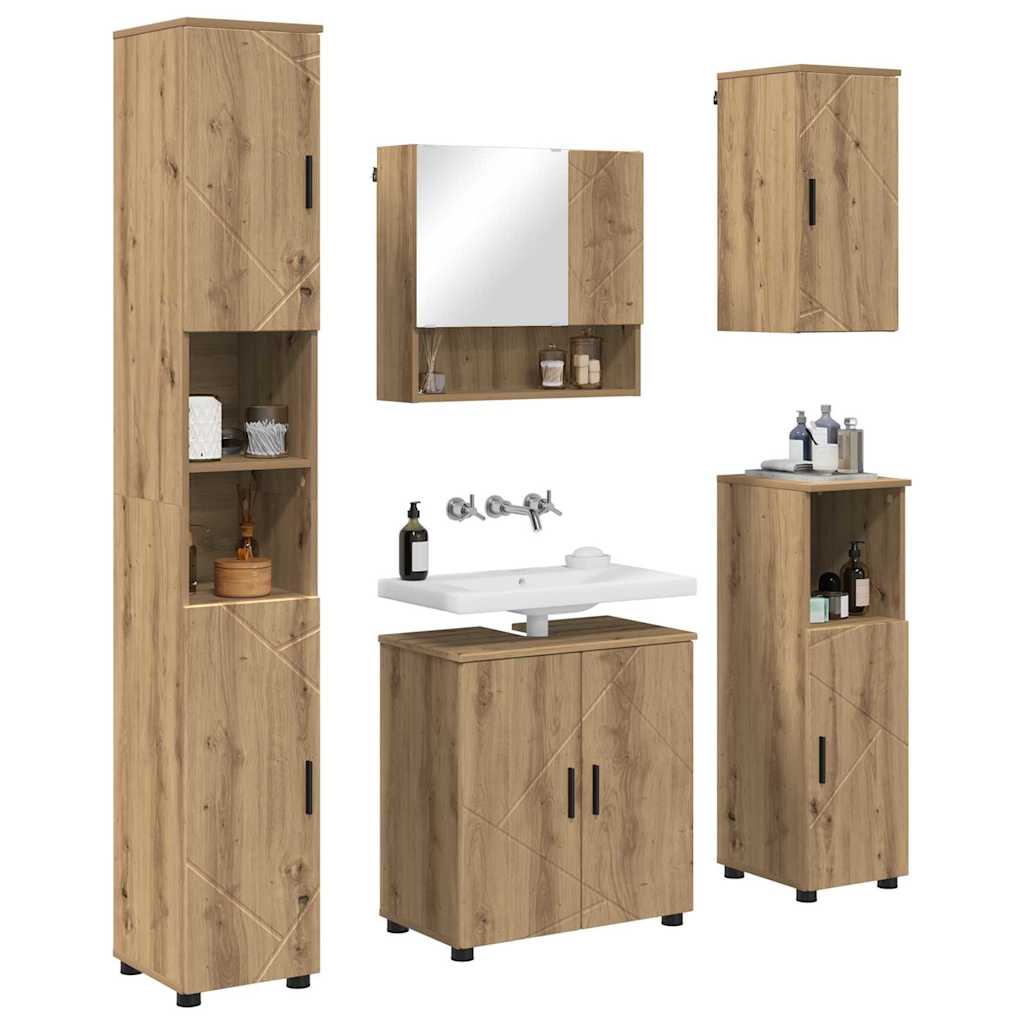 Set di mobili per il bagno 5 pz Rovere artigianale | homemem39