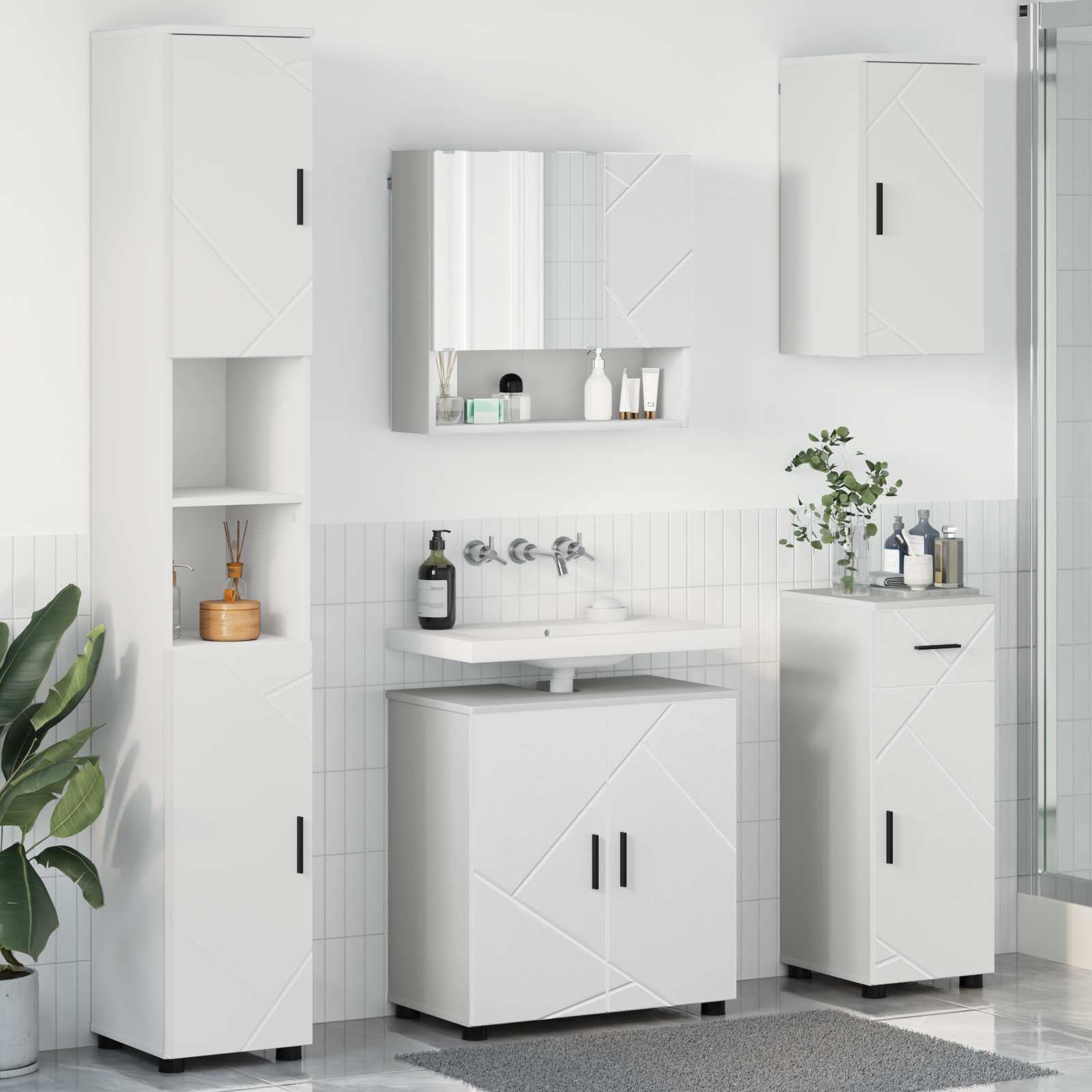 Set di mobili per il bagno con cassetto con porta 5 pcs Bianco | homemem39
