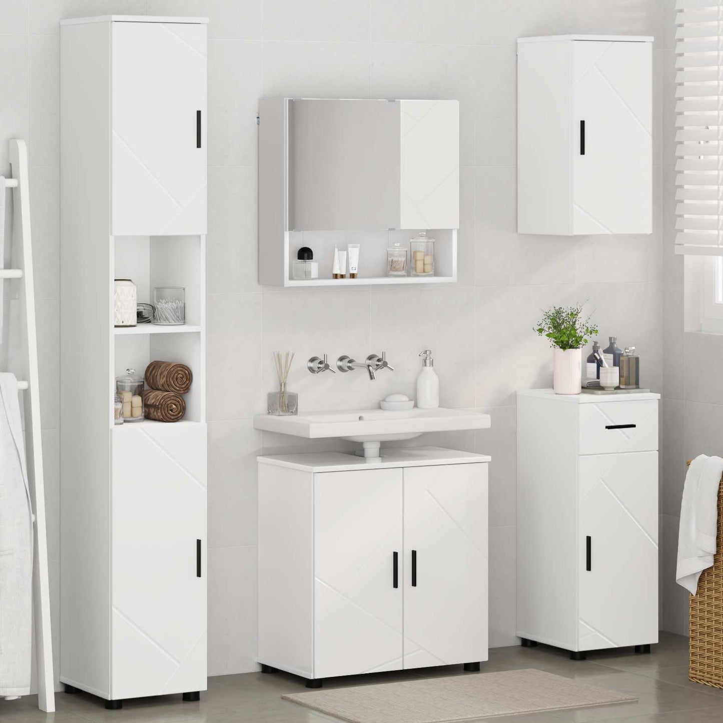 Set di mobili per il bagno con cassetto con porta 5 pcs Bianco | homemem39