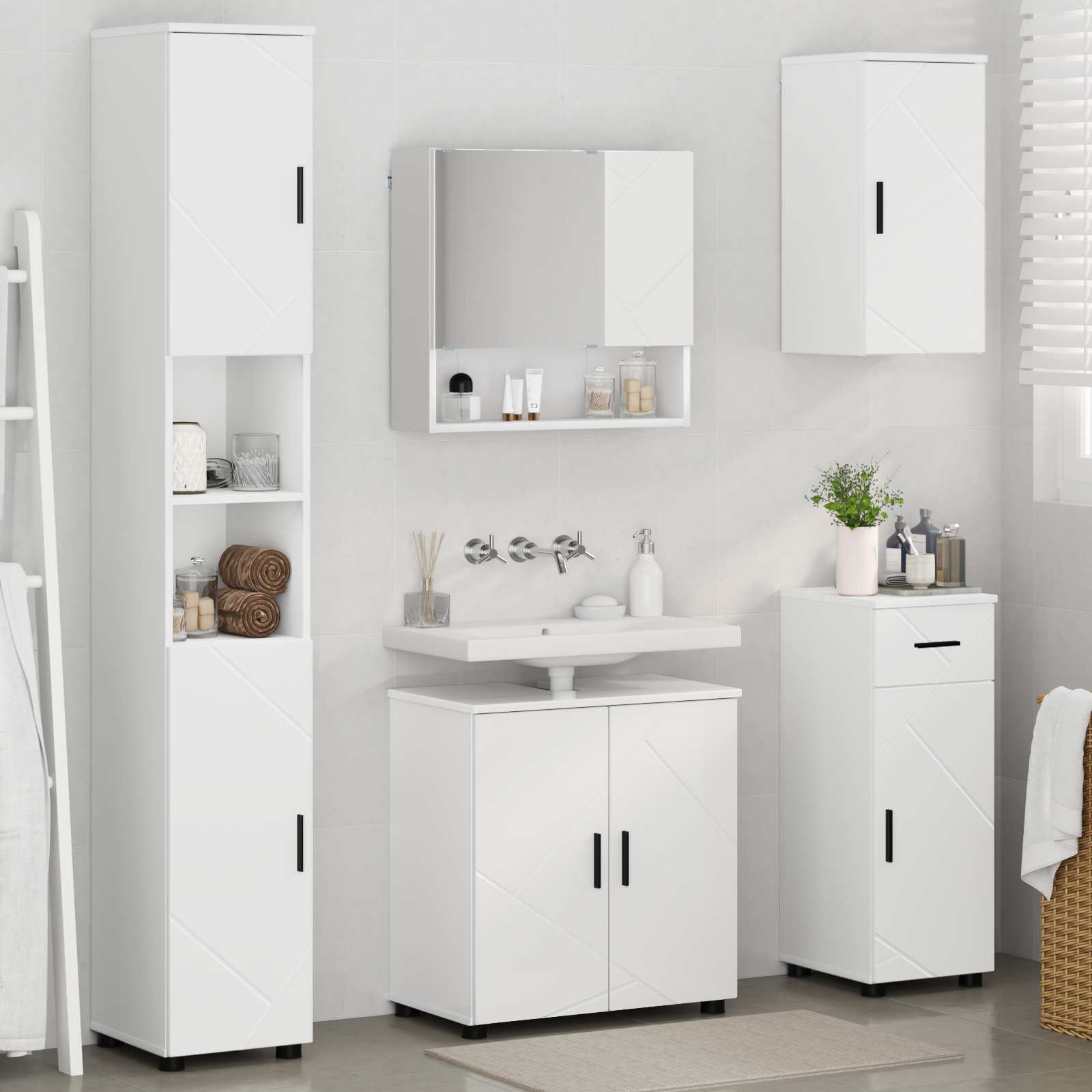 Set di mobili per il bagno con cassetto con porta 5 pcs Bianco | homemem39