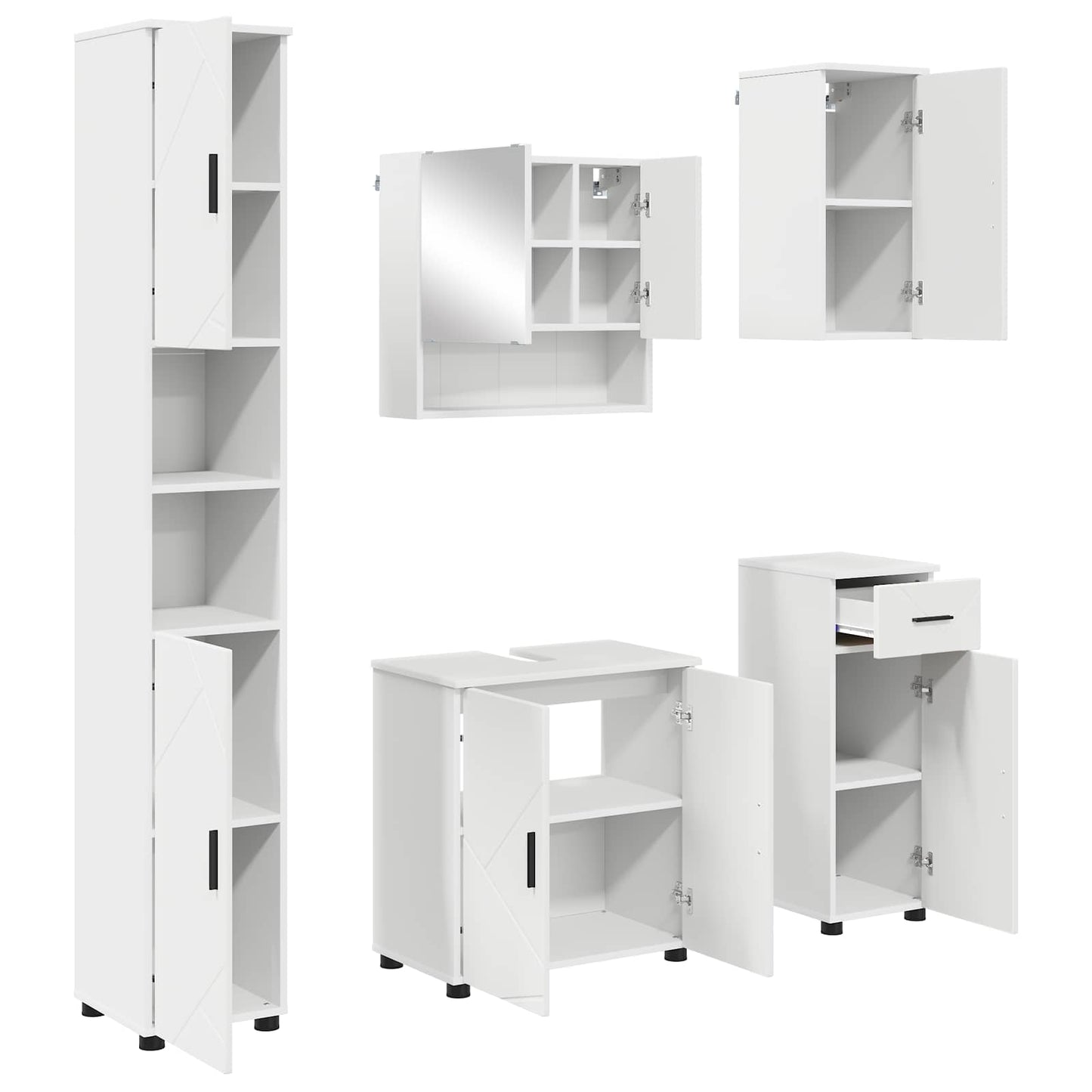 Set di mobili per il bagno con cassetto con porta 5 pcs Bianco | homemem39