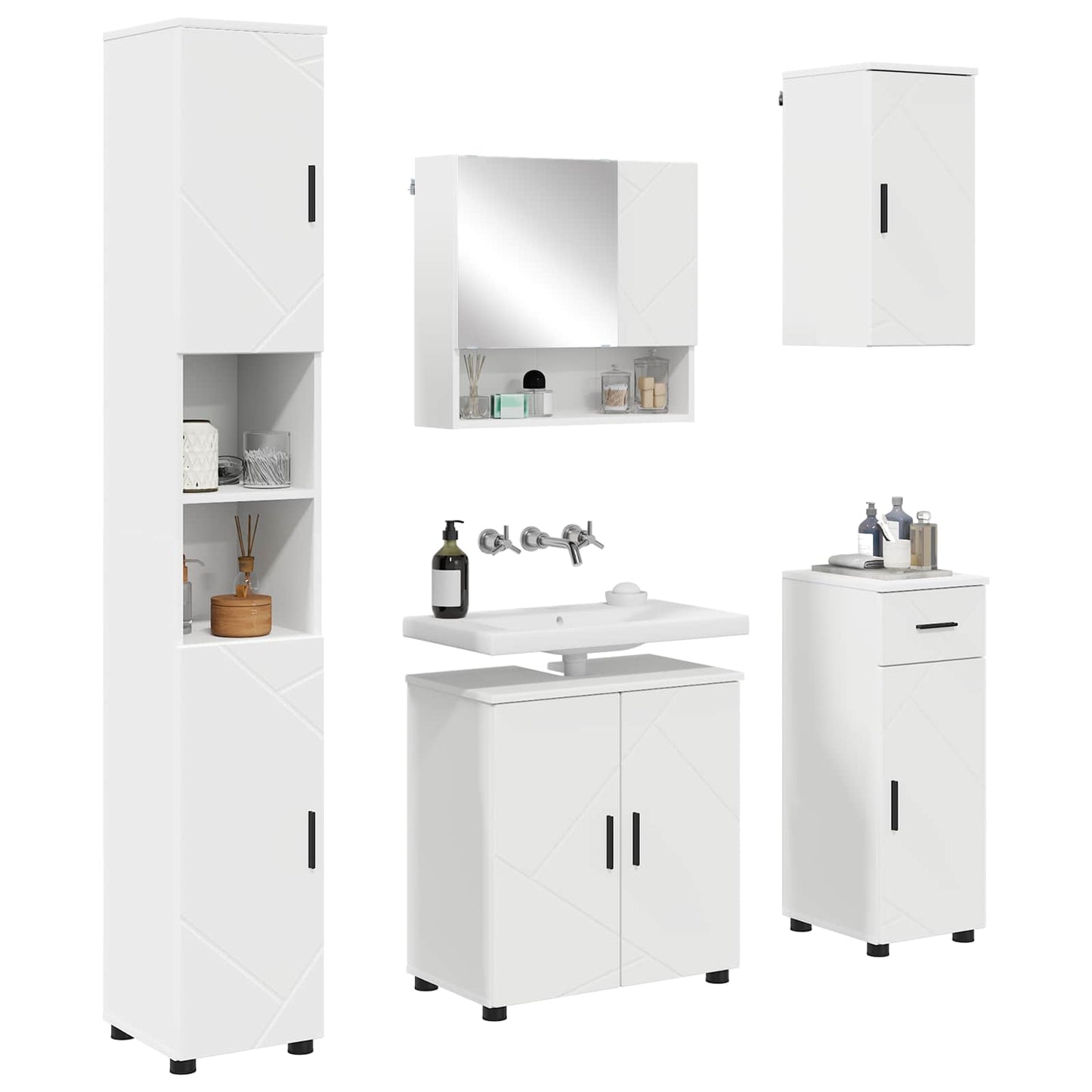 Set di mobili per il bagno con cassetto con porta 5 pcs Bianco | homemem39