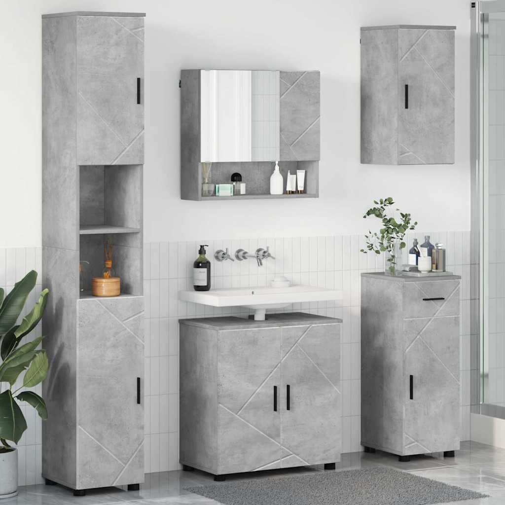 Set di mobili per il bagno con cassetto 5 pcs Grigio cemento | homemem39