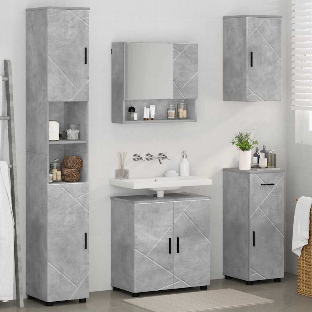 Set di mobili per il bagno con cassetto 5 pcs Grigio cemento | homemem39