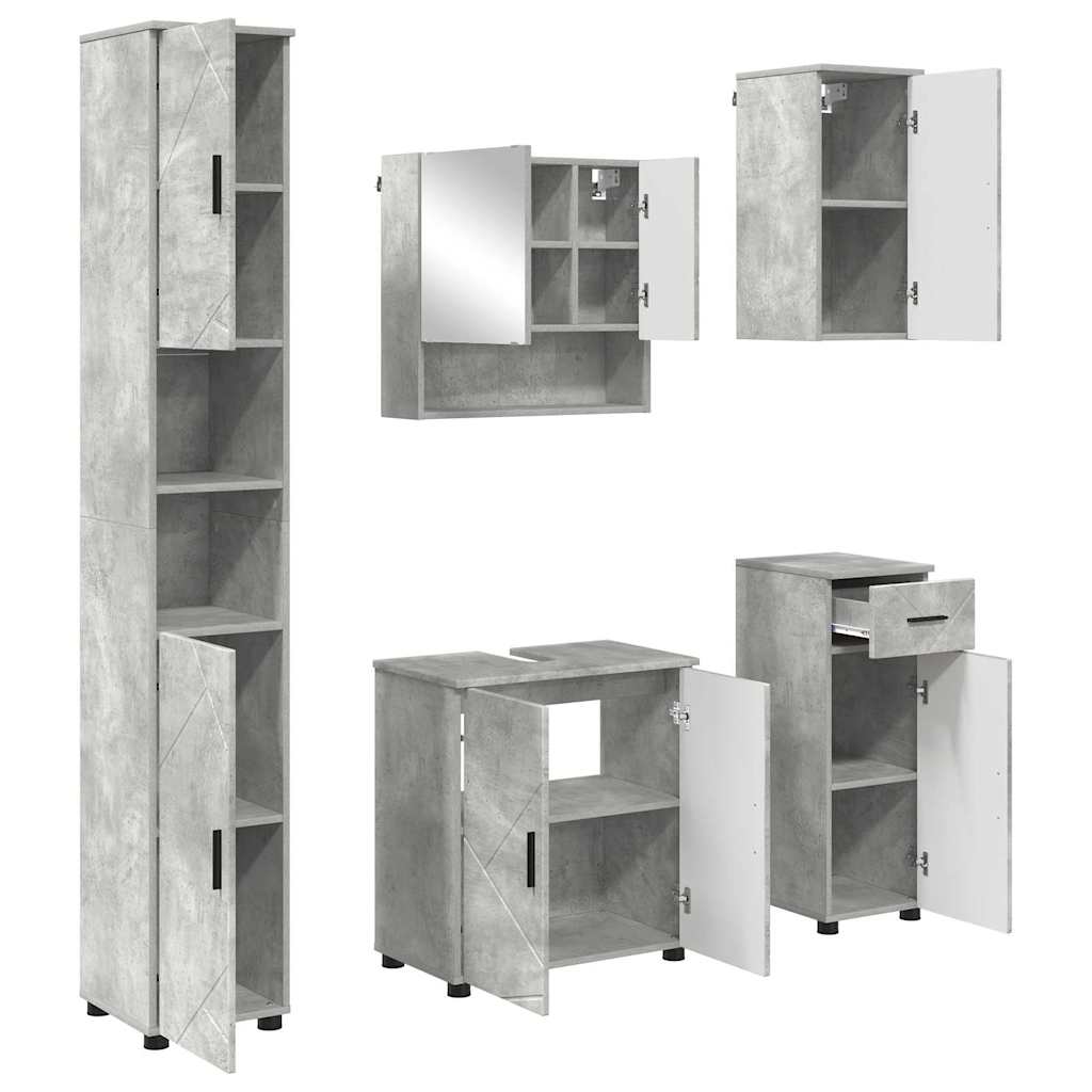 Set di mobili per il bagno con cassetto 5 pcs Grigio cemento | homemem39