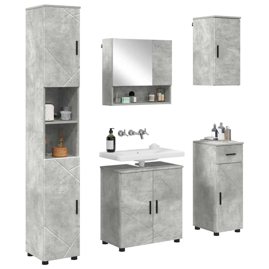 Set di mobili per il bagno con cassetto 5 pcs Grigio cemento | homemem39