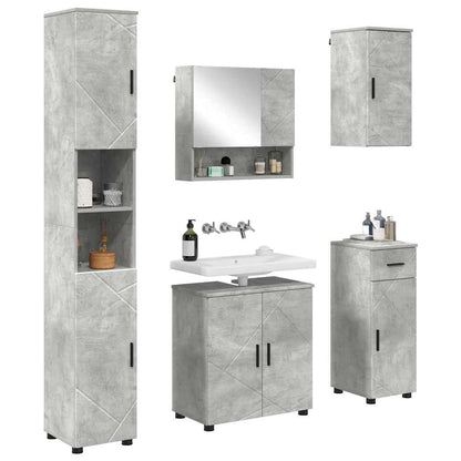 Set di mobili per il bagno con cassetto 5 pcs Grigio cemento | homemem39