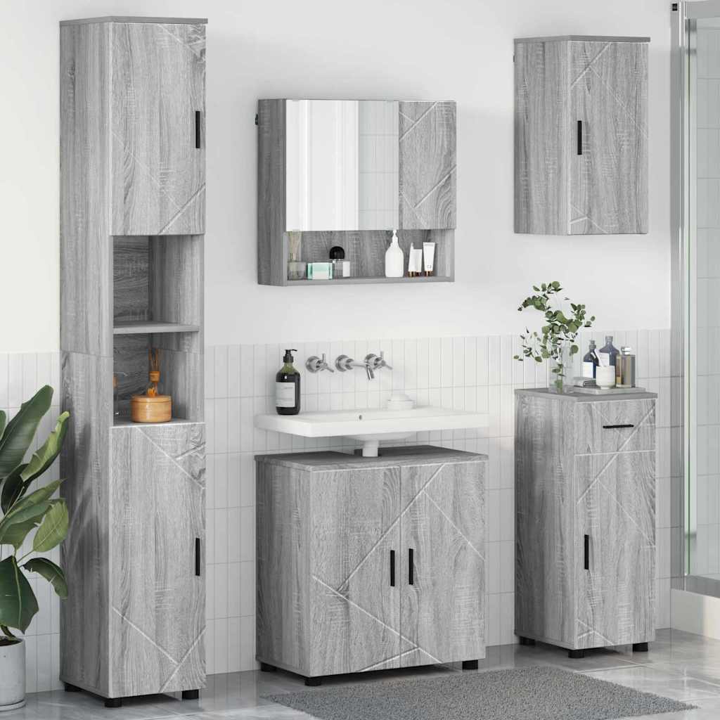 Set di mobili per il bagno 5 pz Grigio Sonoma 61 x 35 x 64 cm | homemem39