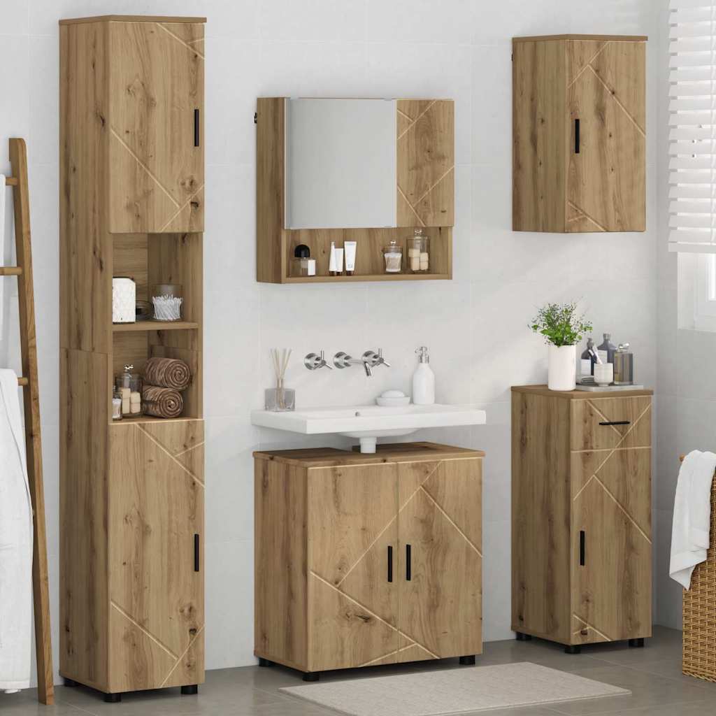 Set di mobili per il bagno 5 pz Rovere artigianale | homemem39