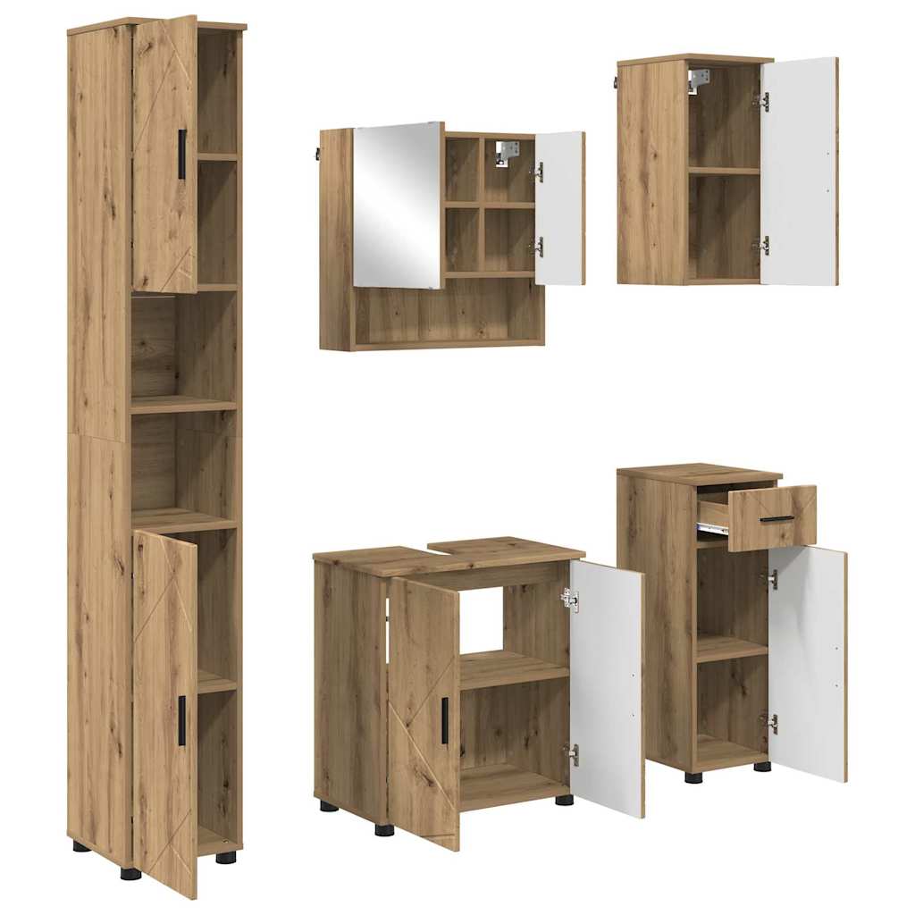 Set di mobili per il bagno 5 pz Rovere artigianale | homemem39