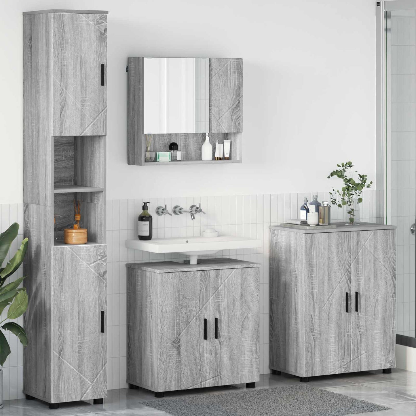 Set di mobili per il bagno 4 pz Grigio Sonoma 61 x 35 x 64 cm