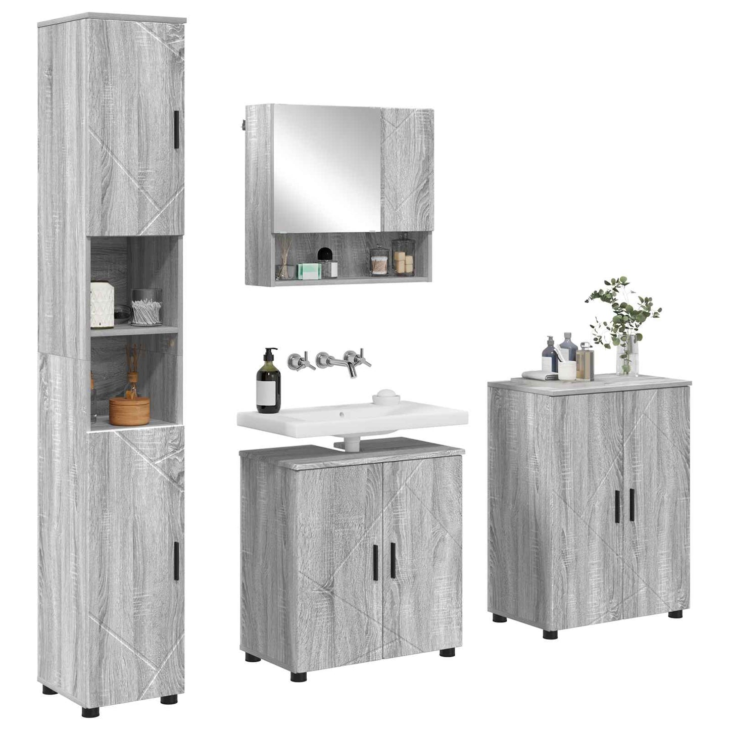 Set di mobili per il bagno 4 pz Grigio Sonoma 61 x 35 x 64 cm