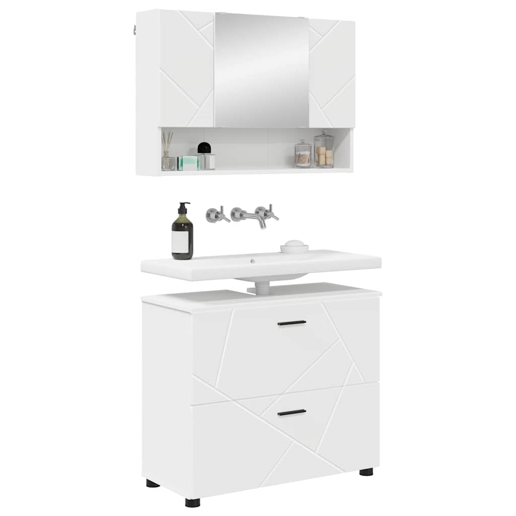Set di mobili per il bagno con cassetto con porta 2 pcs Bianco | homemem39