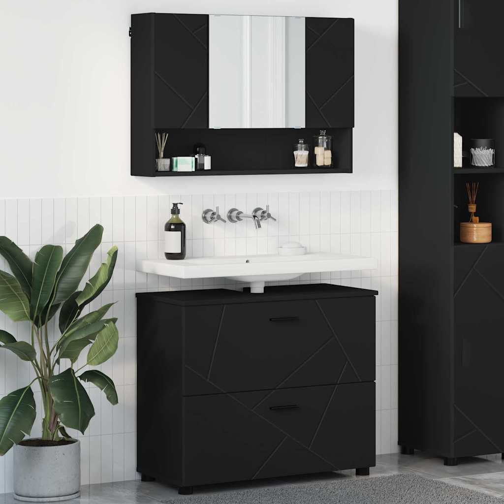 Set di mobili per il bagno con cassetto con porta 2 pcs Nero | homemem39
