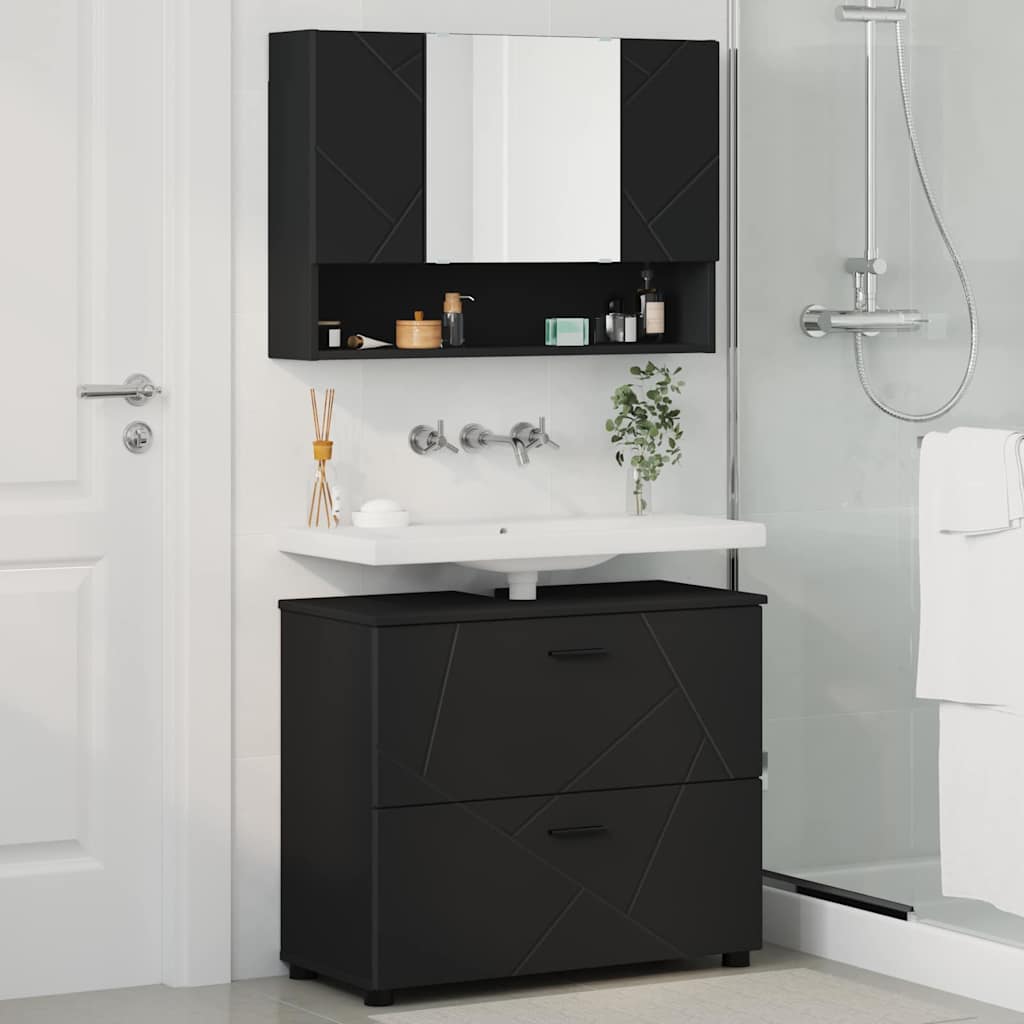 Set di mobili per il bagno con cassetto con porta 2 pcs Nero | homemem39