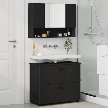 Set di mobili per il bagno con cassetto con porta 2 pcs Nero | homemem39