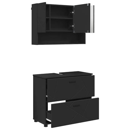 Set di mobili per il bagno con cassetto con porta 2 pcs Nero | homemem39