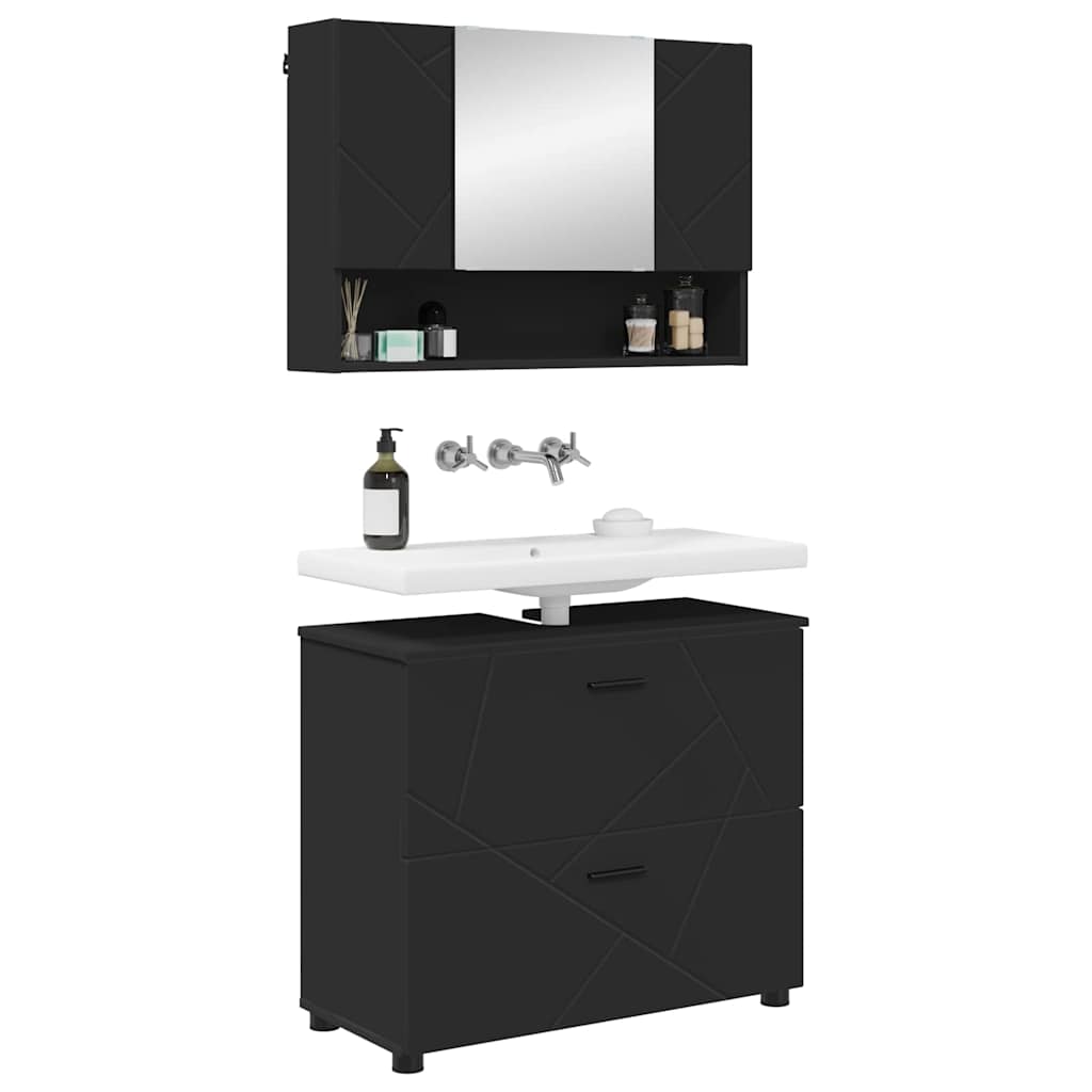 Set di mobili per il bagno con cassetto con porta 2 pcs Nero | homemem39
