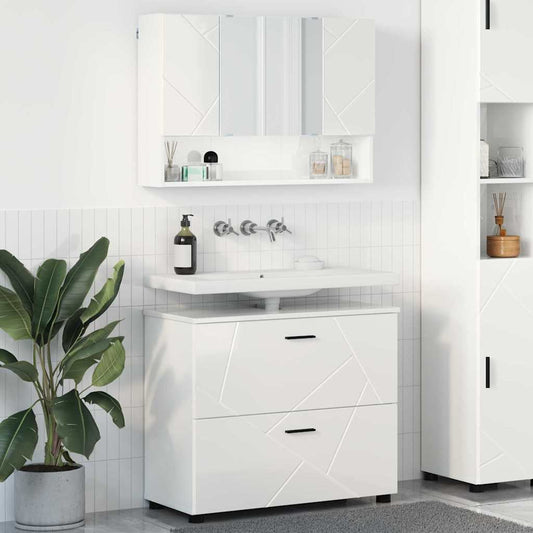 Set di mobili per il bagno con cassetto 2 pcs Bianco Lucido | homemem39