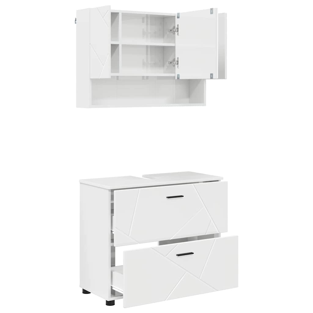 Set di mobili per il bagno con cassetto 2 pcs Bianco Lucido | homemem39