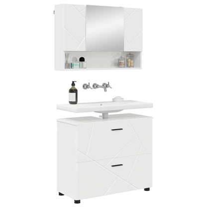 Set di mobili per il bagno con cassetto 2 pcs Bianco Lucido | homemem39