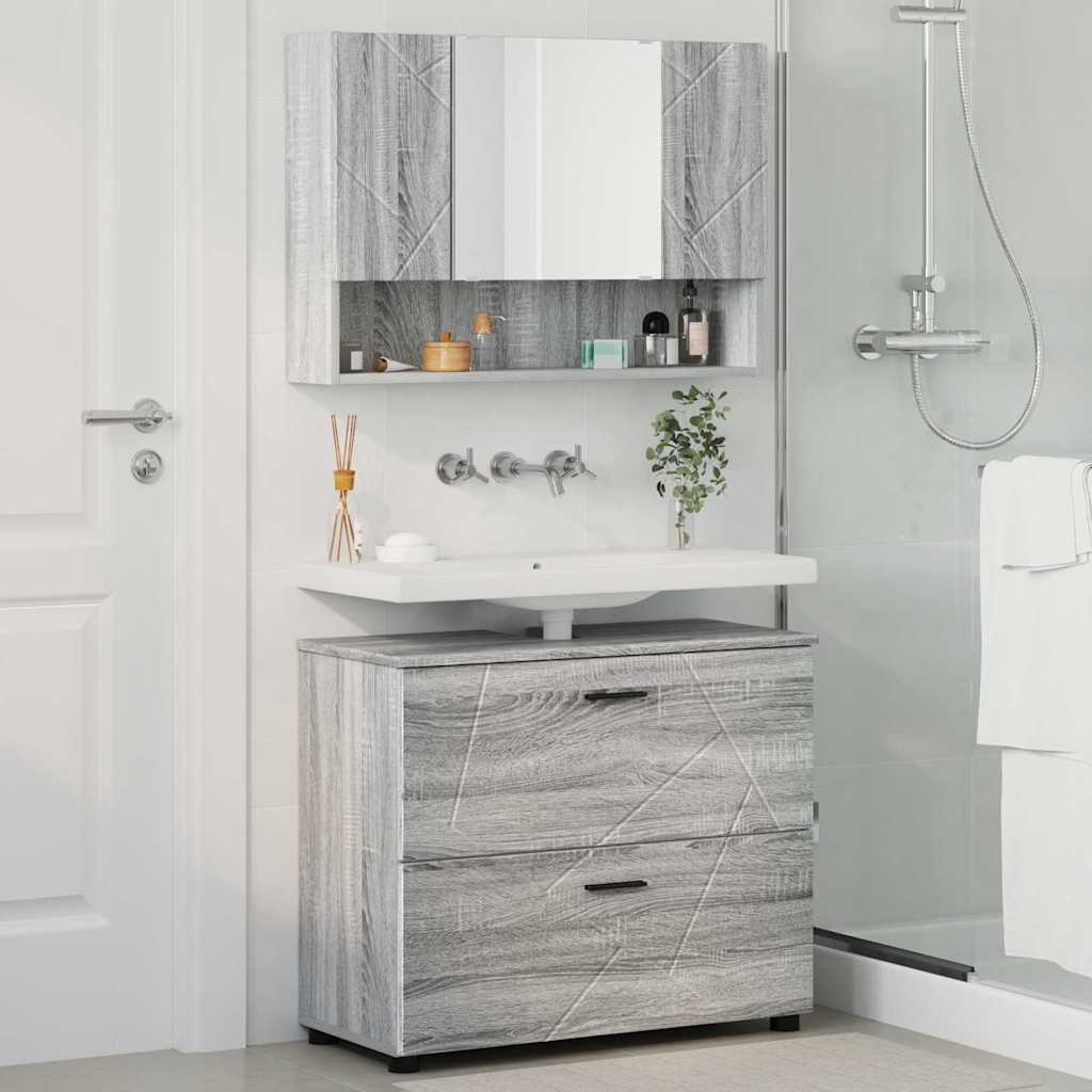Set di mobili per il bagno con cassetto 2 pcs Grigio Sonoma