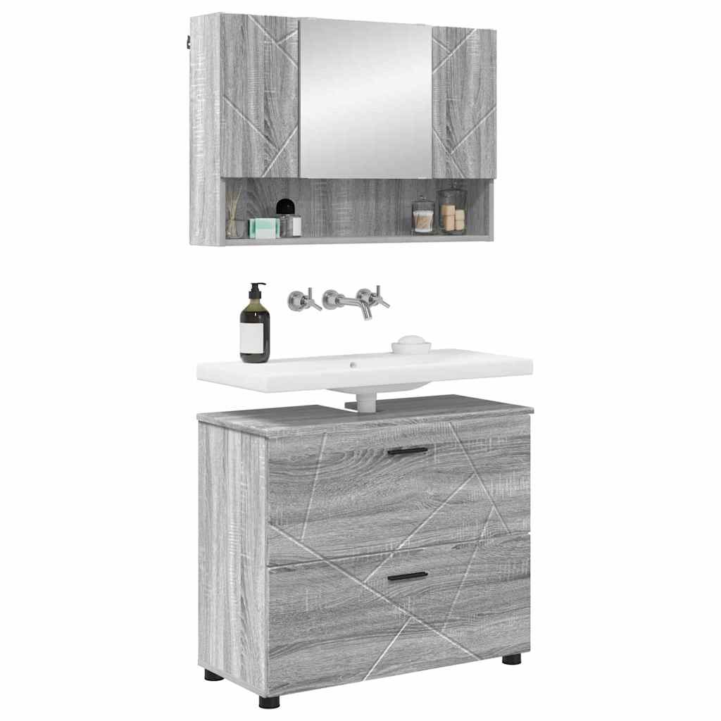 Set di mobili per il bagno con cassetto 2 pcs Grigio Sonoma
