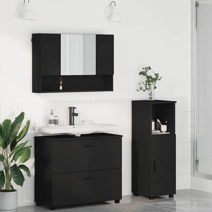 Set di mobili per il bagno con cassetto con porta 3 pcs Nero | homemem39