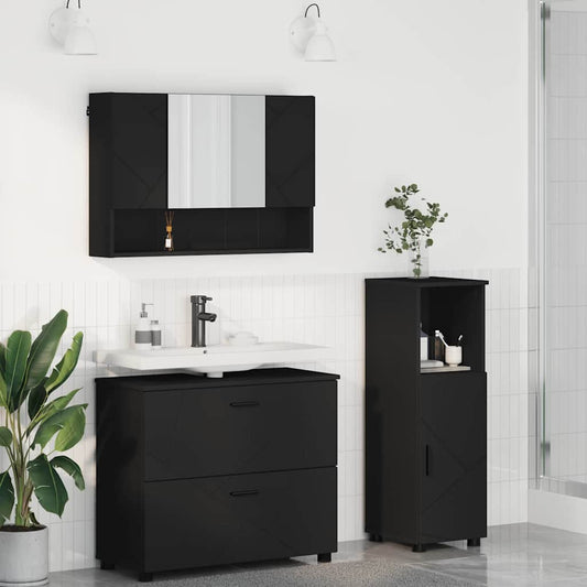 Set di mobili per il bagno con cassetto con porta 3 pcs Nero | homemem39