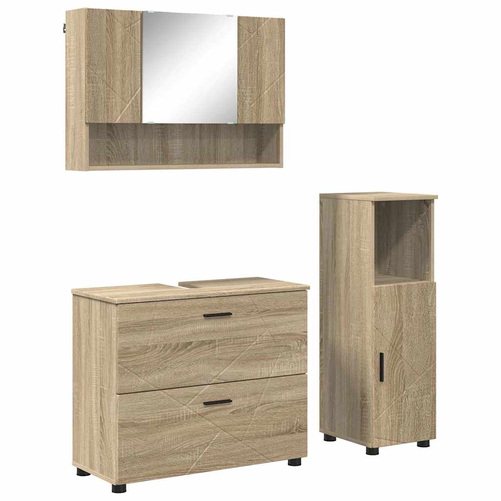 Set di mobili per il bagno con cassetto 3 pcs Rovere Sonoma