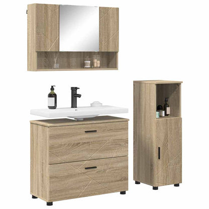 Set di mobili per il bagno con cassetto 3 pcs Rovere Sonoma