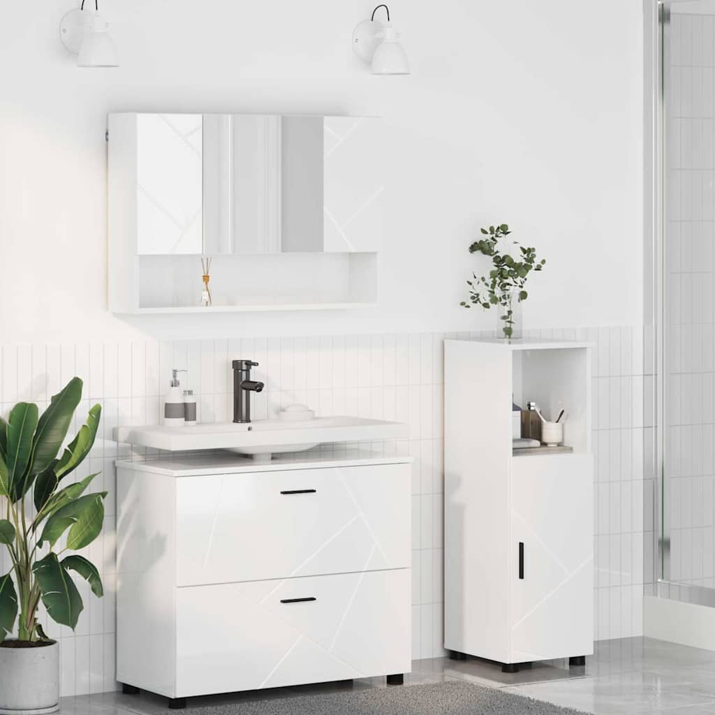 Set di mobili per il bagno con cassetto 3 pcs Bianco Lucido | homemem39