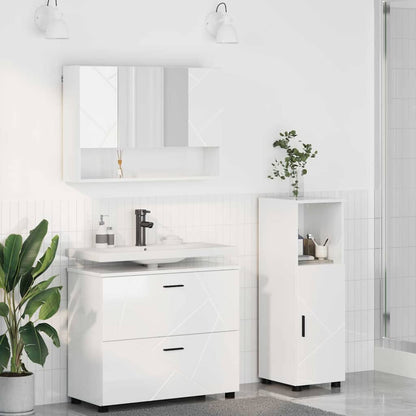 Set di mobili per il bagno con cassetto 3 pcs Bianco Lucido | homemem39