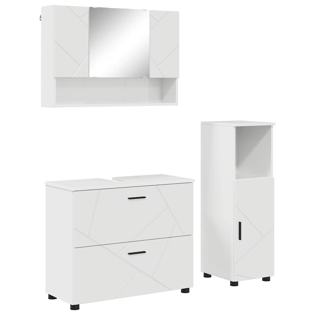 Set di mobili per il bagno con cassetto 3 pcs Bianco Lucido | homemem39