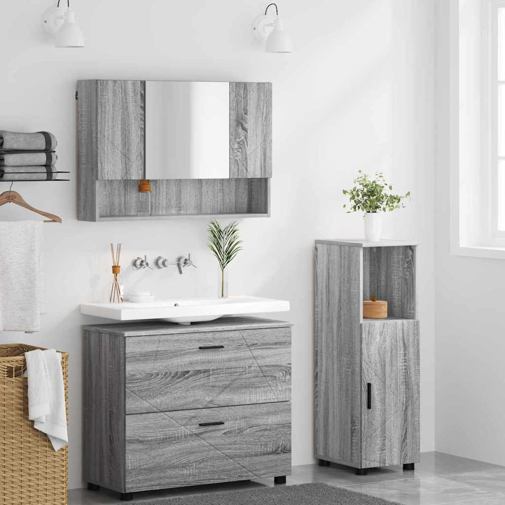 Set di mobili per il bagno con cassetto 3 pcs Grigio Sonoma