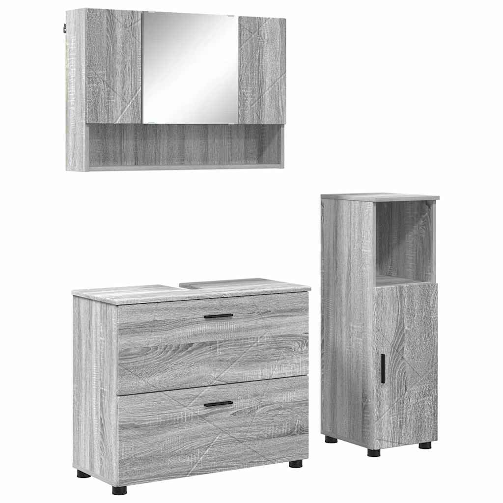 Set di mobili per il bagno con cassetto 3 pcs Grigio Sonoma
